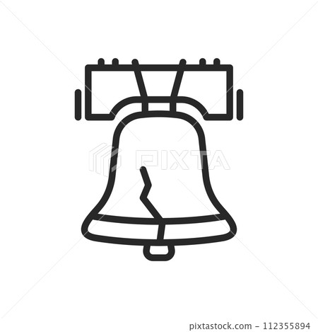 Liberty Bell Icon, Emblem of American Independence and Historic Symbol, Simple Thin Linear Outline Vector Sign. 112355894