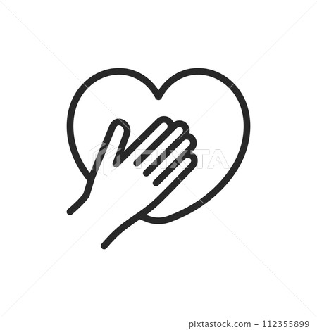 Pledge of Allegiance Icon with Heart and Hand. Symbol of Loyalty and Patriotic Commitment, Vector Outline Sign for Citizenship and Unity. 112355899