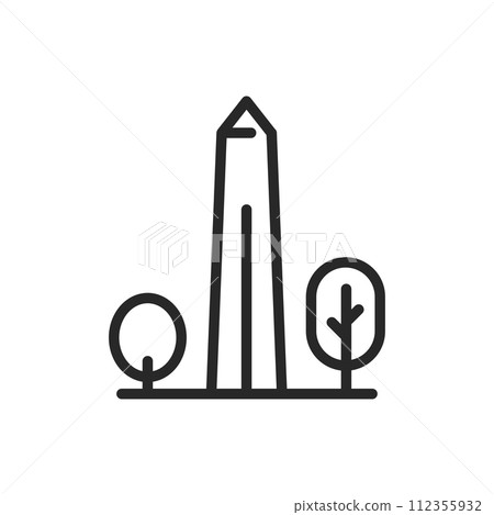 Washington Monument Icon. Stylized Vector of Historic American Landmark, Perfect for Touristic Promotion and Patriotic Themes. Washington Monument Icon. Stylized Vector of Historic American Landmark, Perfect for Touristic Promotion and Patriotic Themes. 112355932