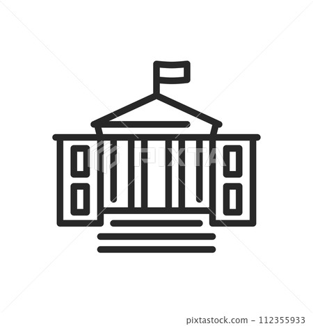 White House Building Icon. Outline Symbol of the Presidential Residence, Perfect for Governmental and Political Themes. White House Building Icon. Outline Symbol of the Presidential Residence, Perfect for Governmental and Political Themes. 112355933