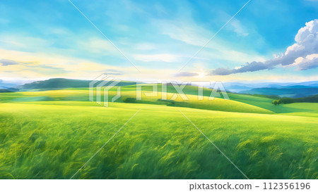 Illustration of a meadow stretching to the horizon 112356196