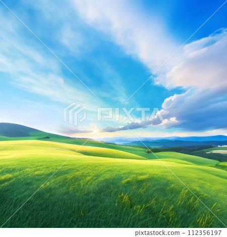 Illustration of a meadow stretching to the horizon 112356197