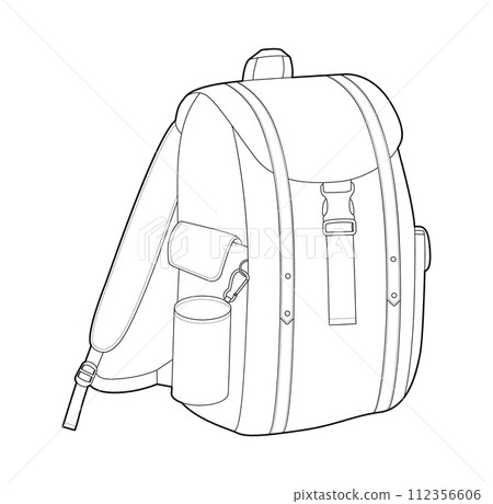 Explorer backpack silhouette bag. Fashion accessory technical illustration. Vector schoolbag 3-4 view for women 112356606