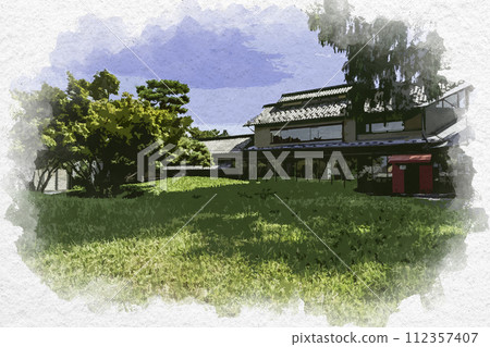 Watercolor style Obuse Square opposite Hokusaikan Obuse Town, Nagano Prefecture Watercolor style Obuse Square opposite Hokusaikan Obuse Town, Nagano Prefecture 112357407