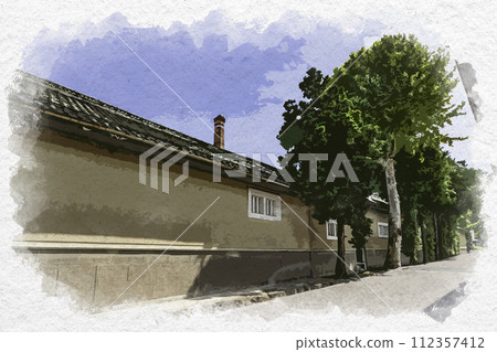 水彩風格小布施北齋館街長野縣小布施町 112357412