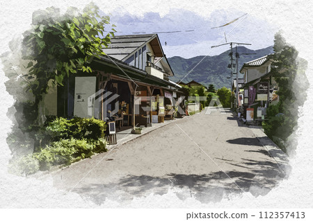 水彩風格小布施北齋館街長野縣小布施町 水彩風格小布施北齋館街長野縣小布施町 112357413
