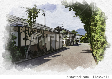 Watercolor style Obuse Hokusaikan Street Obuse Town, Nagano Prefecture 112357415