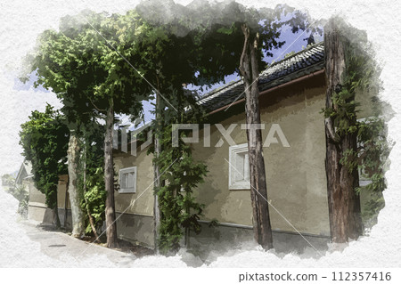 水彩風格小布施北齋館街長野縣小布施町 112357416