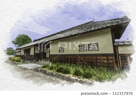 Watercolor painting style, Matsushiro, former Shirai family front gate, Nagano City, Nagano Prefecture 112357970