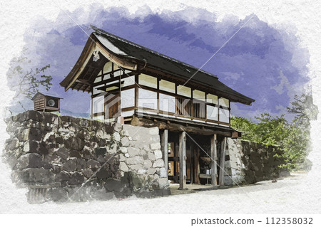 水彩風格松代 松代城遺址太閣門 長野縣長野市 112358032