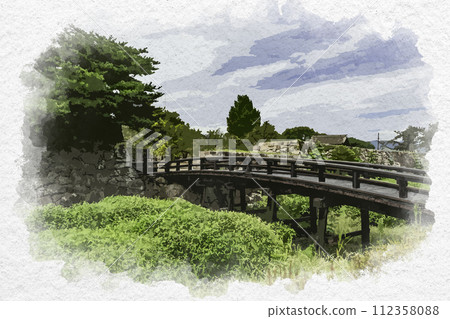 Watercolor painting style, Matsushiro, Matsushiro Castle Ruins, East Unknown Gate, Nagano City, Nagano Prefecture 112358088