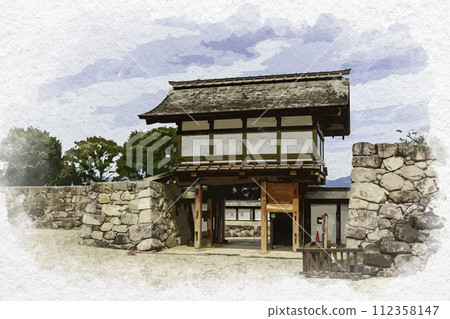 水彩畫風格,松代,松代城遺址,長野縣長野市北西門 水彩畫風格,松代,松代城遺址,長野縣長野市北西門 112358147