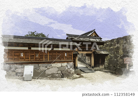 水彩畫風格,松代,松代城遺址,長野縣長野市北西門 水彩畫風格,松代,松代城遺址,長野縣長野市北西門 112358149