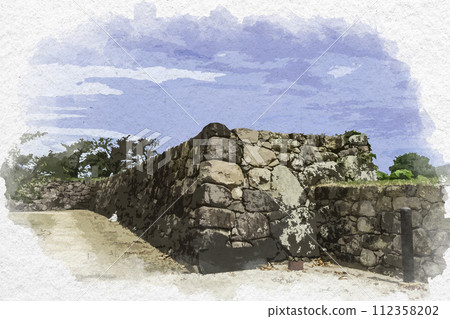 Watercolor style Matsushiro Matsushiro castle ruins Honmaru stone wall Nagano City, Nagano Prefecture 112358202