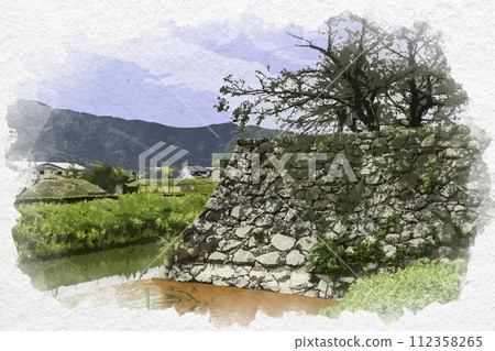 Watercolor style Matsushiro Matsushiro castle ruins Honmaru stone wall and Umade Nagano City, Nagano Prefecture 112358265