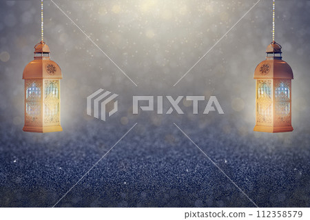 Ramadan Kareem greeting. Islamic lantern. 112358579