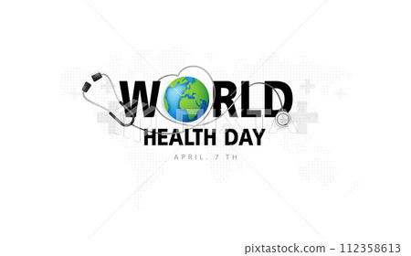 World Health Day is a global health awareness day celebrated every year on 7th April. health care medical science with icon digital technology world concept modern business. vector design 112358613