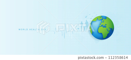 World Health Day is a global health awareness day celebrated every year on 7th April. health care medical science with icon digital technology world concept modern business. vector design 112358614