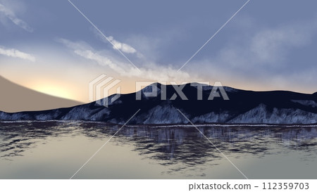 插畫素材：海上日出時閃耀的美麗景色-尺寸16:9 112359703