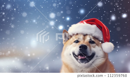 Adorable Dog Wearing a Santa Hat and Scarf , Christmas, bokeh, AI Generative Adorable Dog Wearing a Santa Hat and Scarf , Christmas, bokeh, AI Generative 112359768