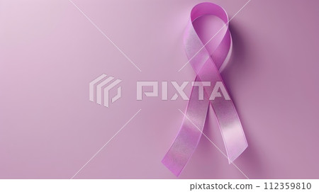 Breast Cancer Awareness Month banner with purple ribbon, creative advertising Ideas 112359810