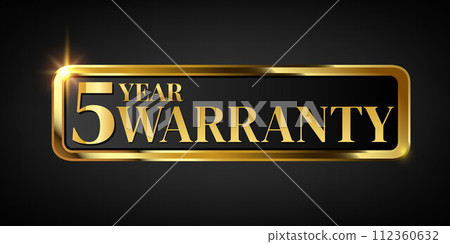 5 year warranty logo with golden banner 112360632