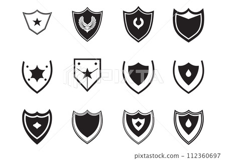 Vintage style shield logo in modern minimal style 112360697