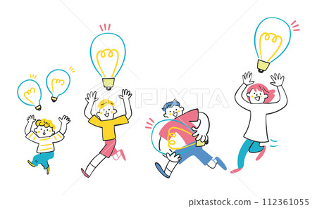 We are energetic people who are full of ideas Children set full of idea light bulbs Illustration material 112361055