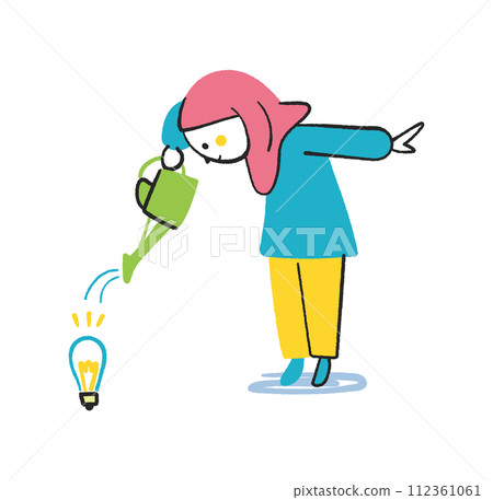 Girl pouring water on the bud of a small idea Illustration material 112361061