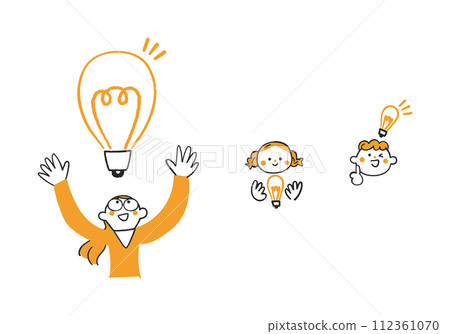 想法燈泡和孩子們自由玩耍設定插畫素材 112361070