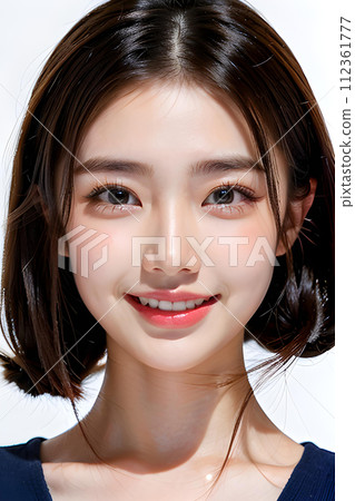 一個美麗可愛的女模特兒的肖像，有著完美乾淨的牙齒和微笑 112361777