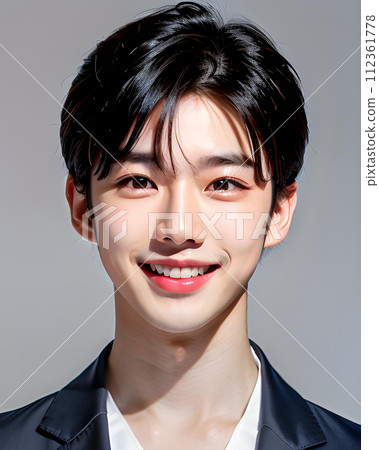 一個酷帥的男模特兒的肖像，有著完美美麗的牙齒和微笑 112361778