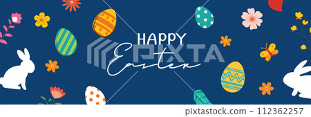 Happy easter egg greeting card background template.Can be used for cover, invitation, ad, wallpaper,flyers, posters, brochure. 112362257