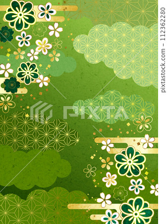 櫻花,麻葉圖案,日式,日式,背景,插畫,可愛,豎版,綠色 櫻花,麻葉圖案,日式,日式,背景,插畫,可愛,豎版,綠色 112362280