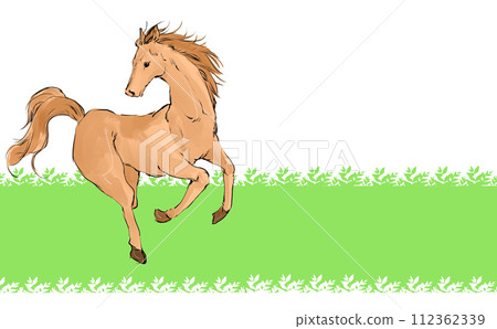 一匹馬在草地上奔跑的插圖 一匹馬在草地上奔跑的插圖 112362339