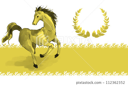 一匹馬在草地上奔跑的插圖 一匹馬在草地上奔跑的插圖 112362352