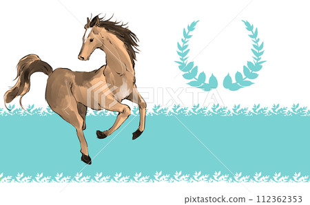 一匹馬在草地上奔跑的插圖 112362353