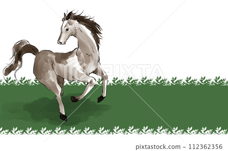 一匹馬在草地上奔跑的插圖 一匹馬在草地上奔跑的插圖 112362356