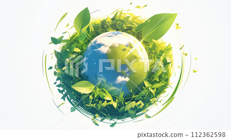 Ecology concept with globe on grass. Elements of this image furnished 112362598