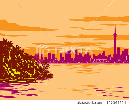 Toronto Skyline Viewed from Toronto Island Park on Lake Ontario Canada WPA Poster Art Toronto Skyline Viewed from Toronto Island Park on Lake Ontario Canada WPA Poster Art 112363514