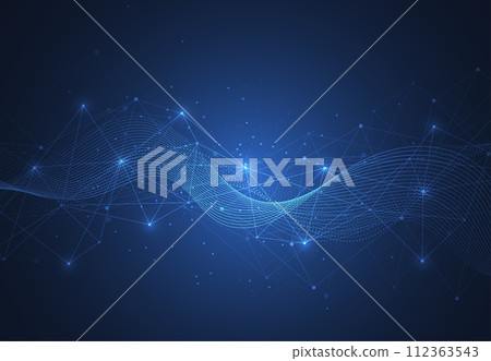 Abstract science template. Technology lines and dots connection background. Wallpaper or banner with a DNA molecules. Vector illustration Abstract science template. Technology lines and dots connection background. Wallpaper or banner with a DNA molecules. Vector illustration 112363543
