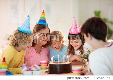 Child birthday party cake. Family with kids. Child birthday party cake. Family with kids. 112364064