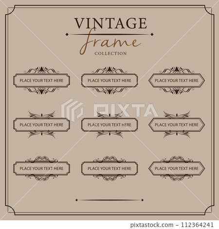 Vintage frames set. Retro design elements. Vector illustration. 112364241