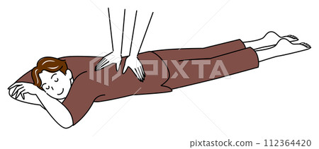 Cute man in massage clothes lying face down and receiving a massage Simple illustration vector 112364420