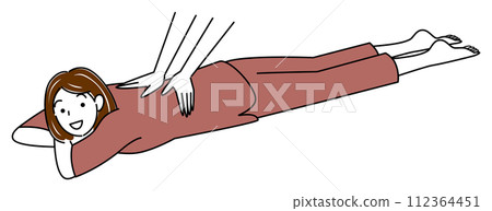 穿著按摩服的可愛女人臉朝下躺著接受按摩 簡單的插圖向量 112364451