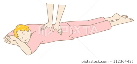 Cute man in massage clothes lying face down and receiving a massage Simple illustration vector 112364455