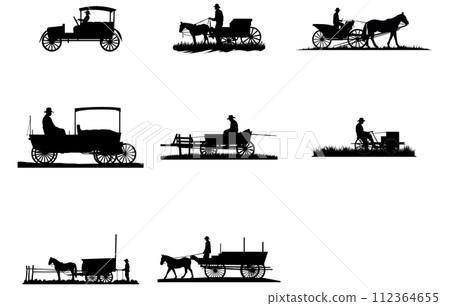 Vintage Tractor Hayride Vector Illustration Set, Hayride Silhouette Clip Art, 112364655