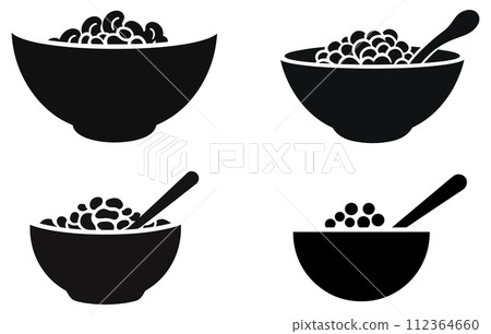 oatmeal Vector silhouette, Flat vector icon of oatmeal, Bowl of oatmeal with berries vector oatmeal Vector silhouette, Flat vector icon of oatmeal, Bowl of oatmeal with berries vector 112364660