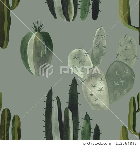 Cacti. Seamless watercolor pattern for wrapping paper, wallpaper and textiles. 112364885