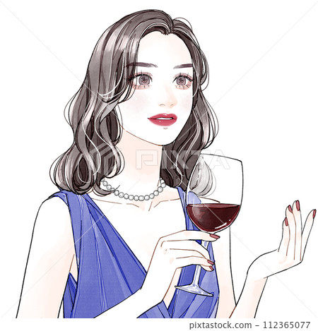A woman chatting with a glass of wine 112365077